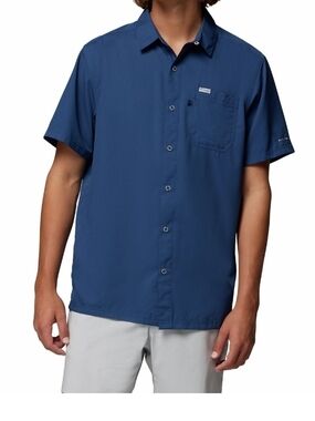 Columbia PFG Slack Tide Omni Wick Button Down Shirt Mens XS/TP Carbon Navy Blue